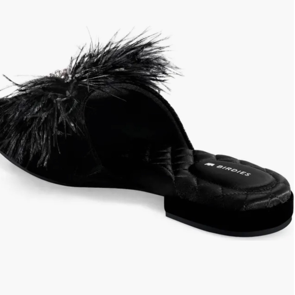Birdies Dove Black Feathered Mules - Sz. 10 - New in Box - Picture 4 of 14